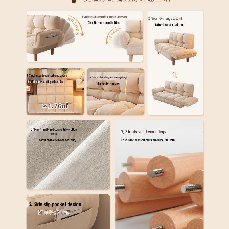 Compact Folding Sleep Sofa for Small Apartments - Double Bed and Reclining Backrest for Bedroom or Rental Homes