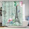 Eiffel Tower Paris Bath Shower Curtain Waterproof Home Decor Romantic Vintage Floral Print Size 72x84in (Green)