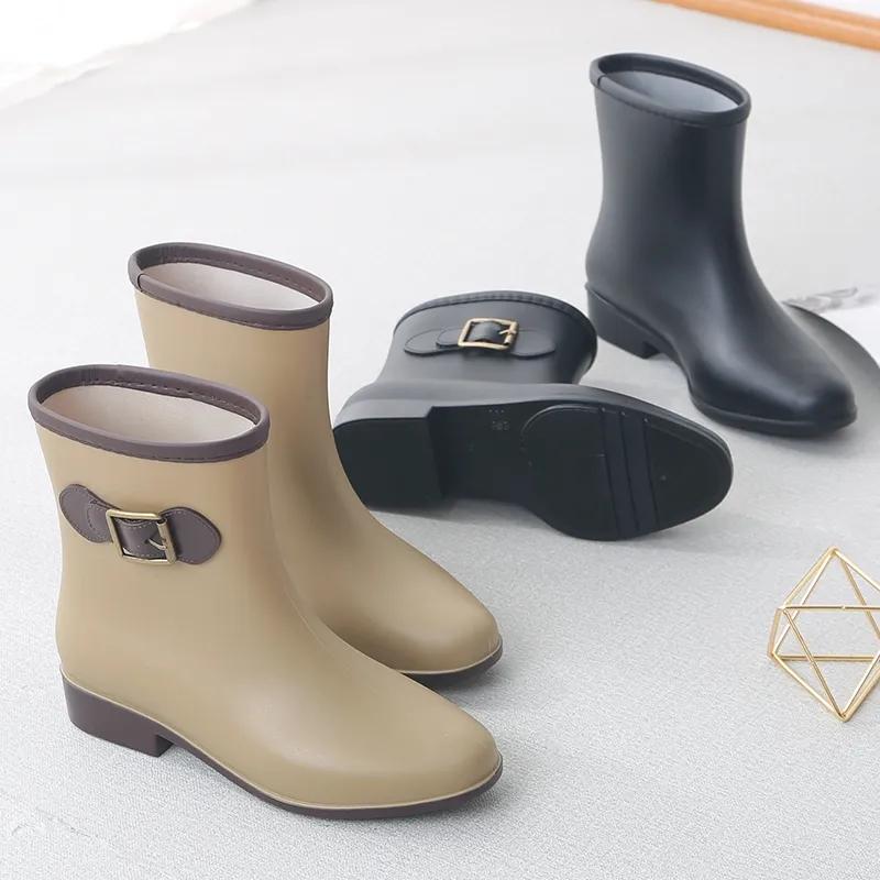 Shoe Women's Water Shoes Short Bump Rain Boots Anti-slip Flat Plastic Adult Water Boots Bow Solid Color Rain Boots
