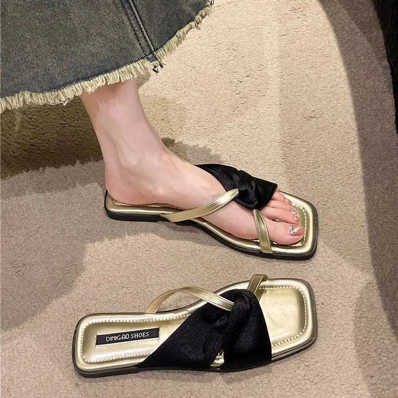 Fashion Shoes Sexy Slides Home Women's Slippers and Ladies Sandals Flat Apricot Outside House Indoor Ins F on Promotion Y Korea Style G