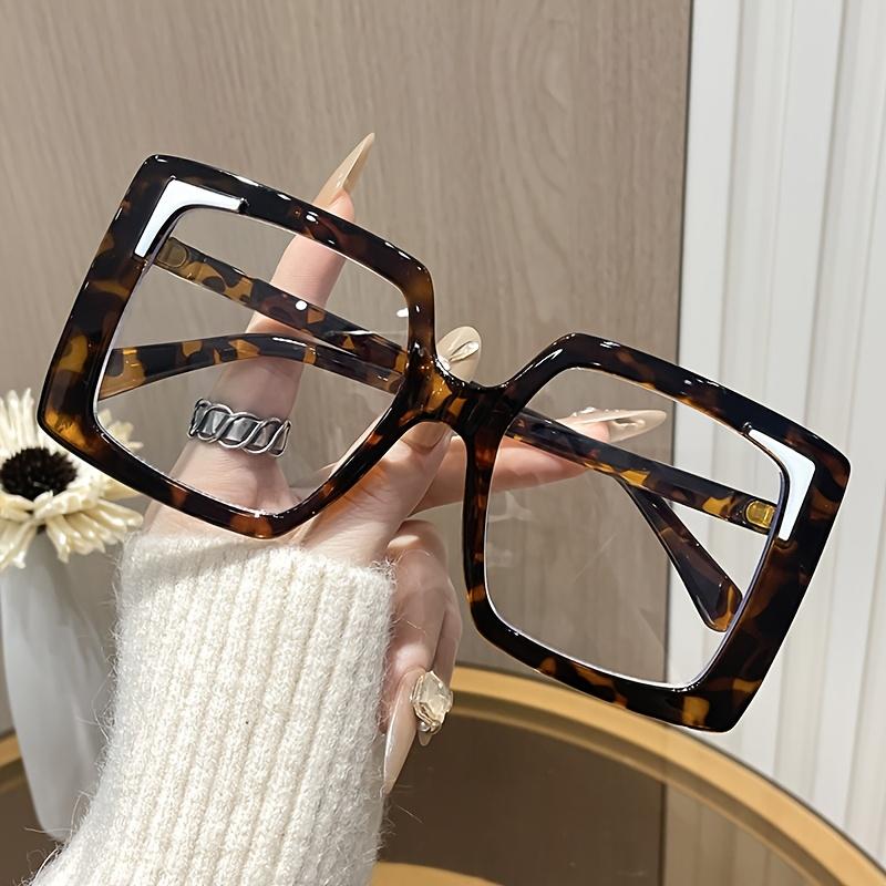 Chic Oversized Square Frame Clear Lens Glasses - Vintage-Inspired, Blue Light Blocking, Fashion Accessory for Women