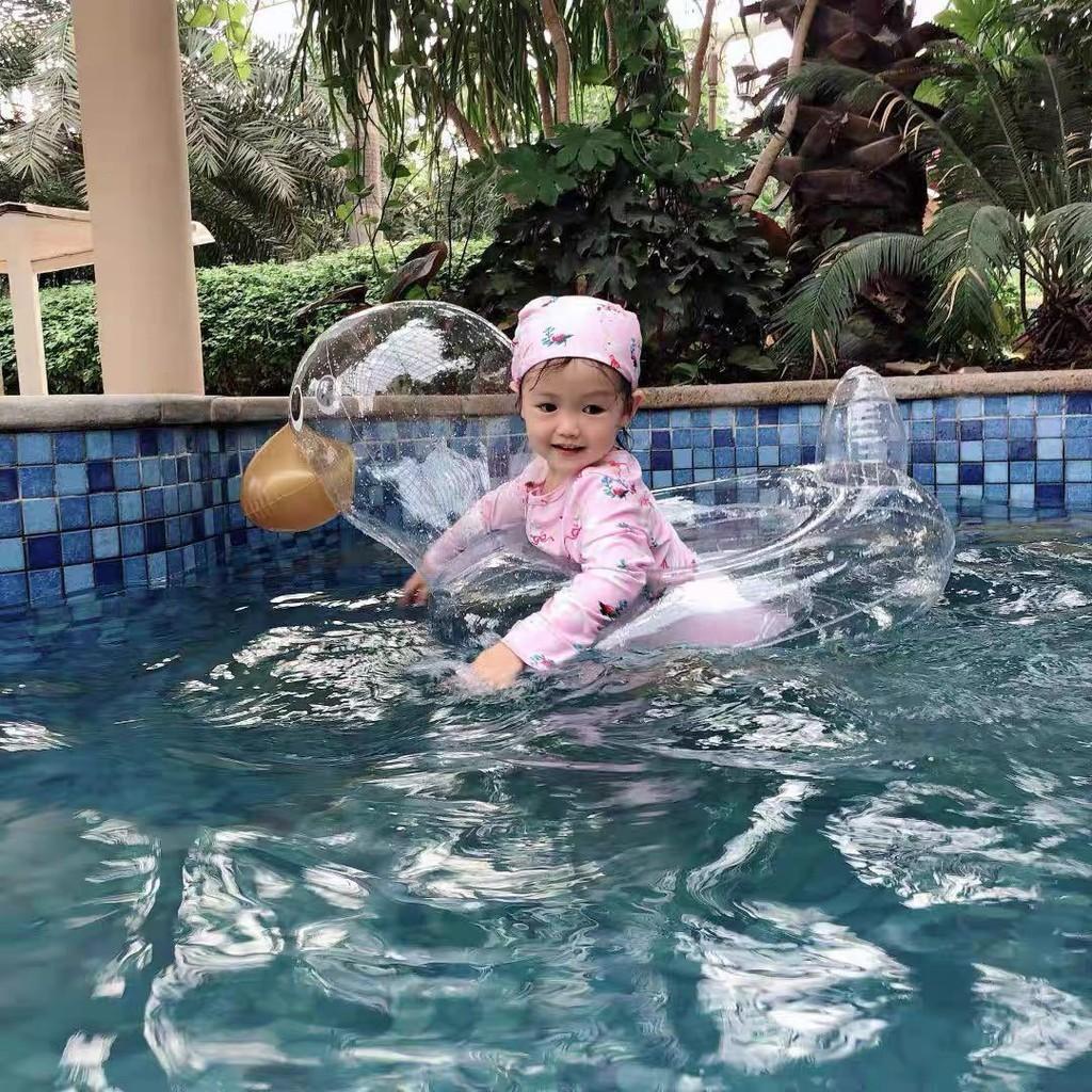 Transparent Big Head Duck Swim Ring For Babies 0-7 Years Old Pvc Thickness 0.25