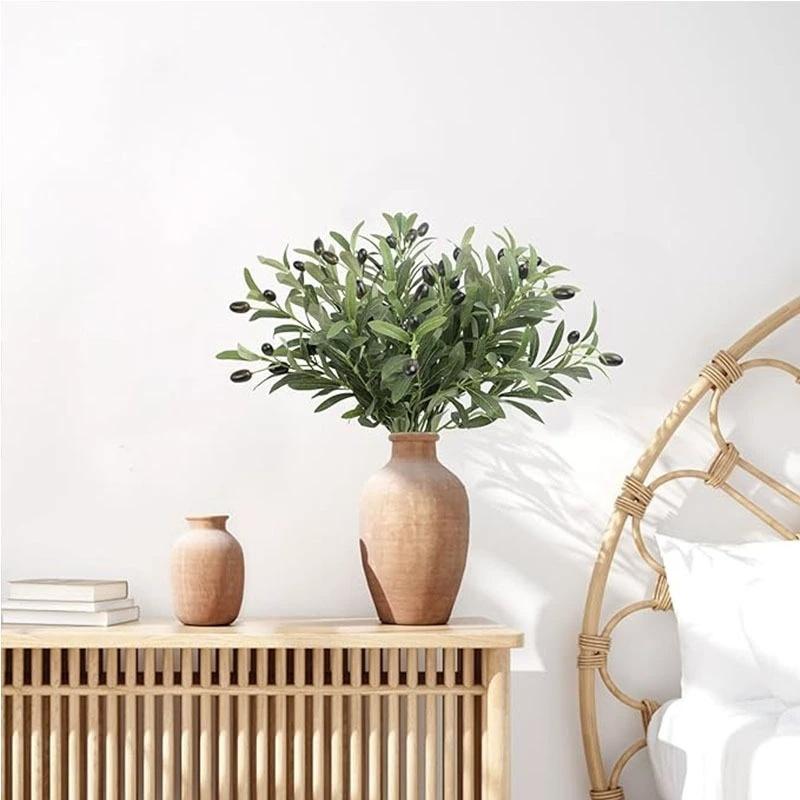 3pc Realistic Lush Artificial Olive Branch with Fruits Faux Greenery for Party Home Table Centerpiece Shelf Indoor Outdoor Decor
