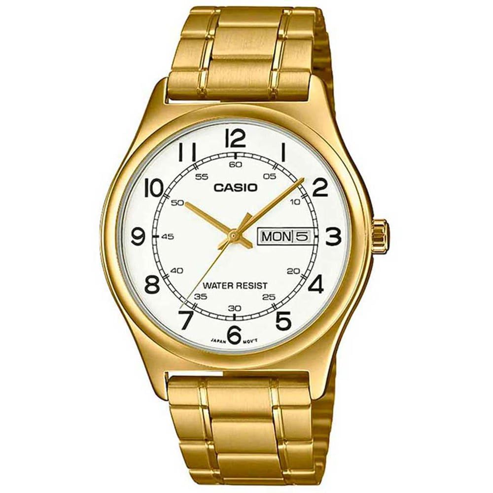 Casio MTP-V006G-7B Men's Gold-Tone Stainless Steel Easy Reader White Dial Analog Dress Watch with Day and Date