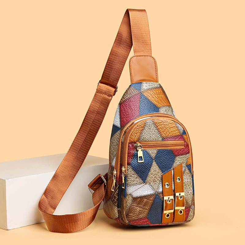 Farbblock-Brusttasche Damen-Umhängetasche Nähte Umhängetasche Handytasche Tasche mit mehreren Taschen