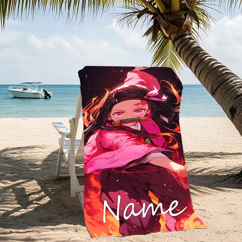Customizable Personalized Beach Towels Demon Slayer Nezuko Themed designs.Suitable for the Beach, Yoga, Sports;ideal As Beach Accessories
