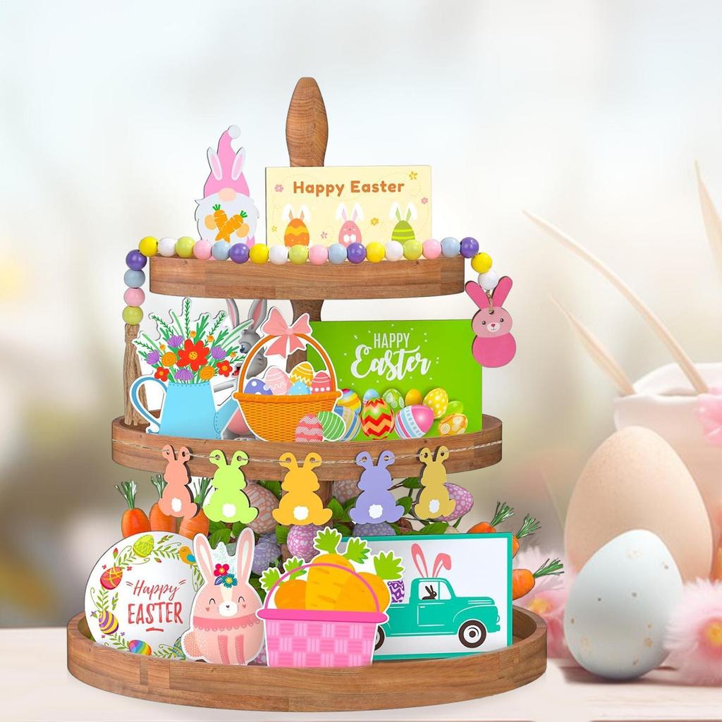 Easter Tray Decor 15-Piece Table Signs Wooden Easter Decorations For Home Party Kitchen Holiday Mantel Spring Birthday Wedding