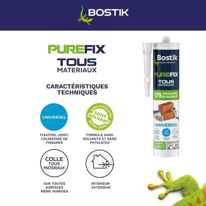 Mastic de Fixation BOSTIK Purefix Universel Tous Matériaux Sans Solvant Sans Phtalates - Intérieur Extérieur - cartouche 460 g