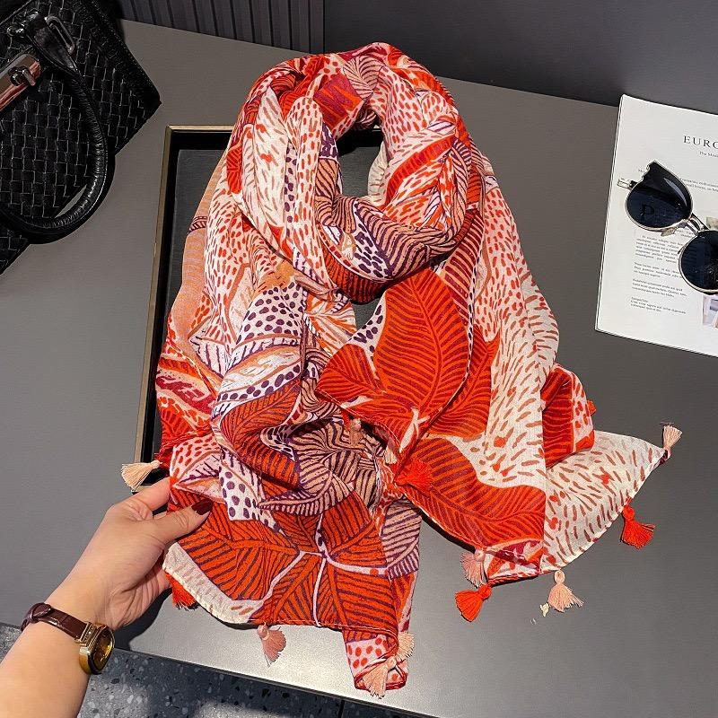 Winter Green Branch Floral Tassel Viscose Shawls Scarf Lady High Quality Thick Wrap Beach Stole Bufandas Muslim Hijab 180*90Cm