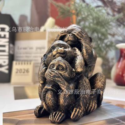 New Resin Crafts Ornament Sanbu Monkey Sculpture Office Garden Garden Ornament Resin Office Desktop