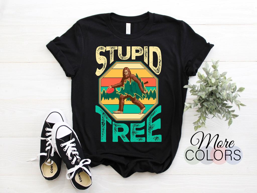 Disc Golf Stupid Tree Bigfoot Sasquatch Yeti Disc Golfing Player Gift Vintage T-Shirt, Frisbee Flying Throwing Golf, Players Throw A Disc,