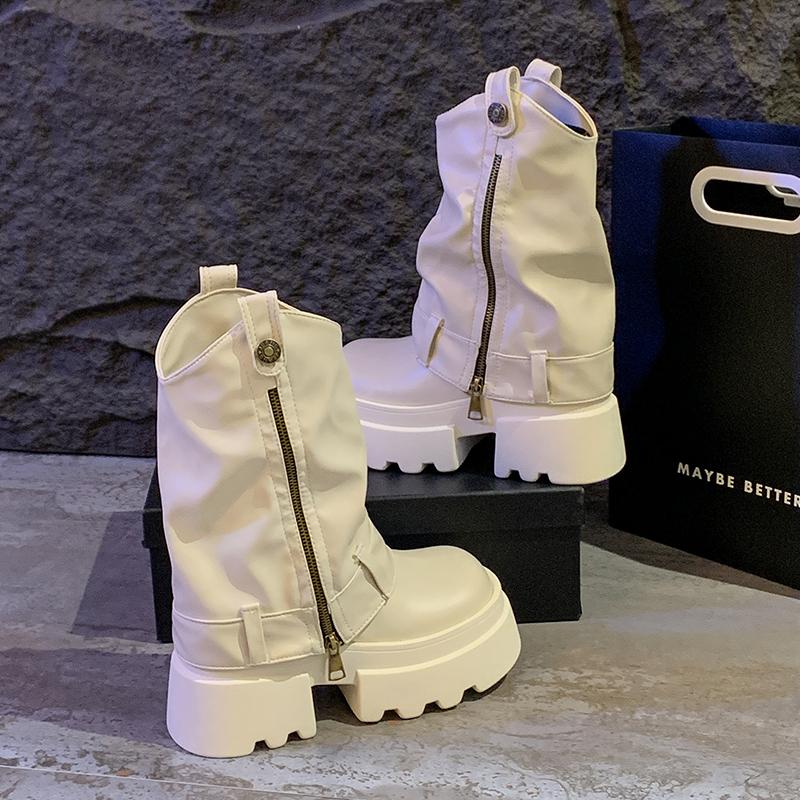 Fashion New Gothic Style Chunky Boots High Platform Women Ankle Boots Elegant Walking Comfy Woman Motorcycle Shoes Punk Leather Boots