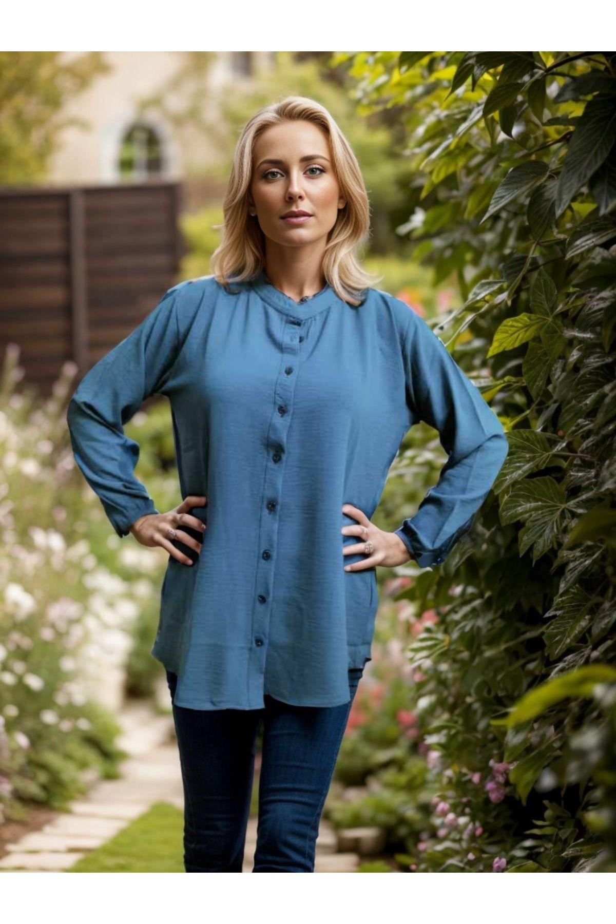 

Женская рубашка больших размеров Ayrobin Shirt Big Size, синяя 2XL
