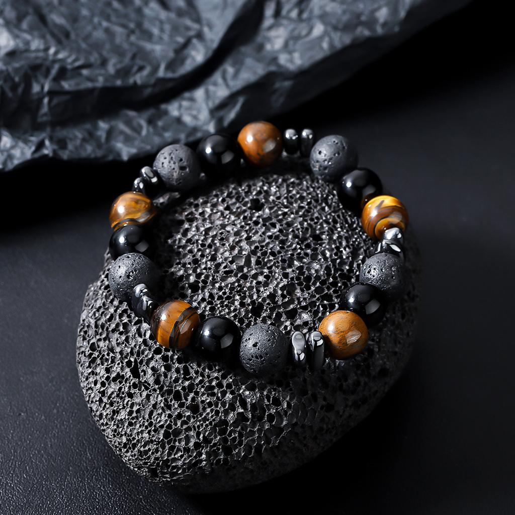 Men's Natural Tiger's Eye Bead Bracelet - S808-A