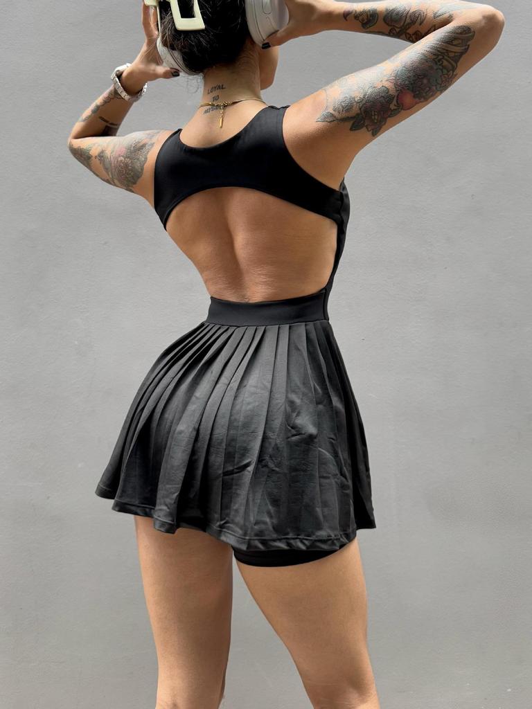 Regina Women's Nude Sports Dress: Anti-Exposure Tennis Skirt with Breathable Fabric and Chest Pad for Outdoor Running and Fitness.