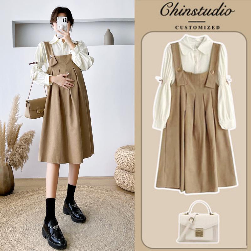 Korean Style Loose Maternity Two-Piece Dress - Spring/Autumn 2022 L