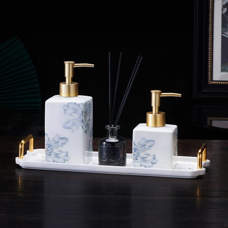 New Chinese Ceramic Press Bottle Lotion Bottle Shampoo Bath Gel Sub Bottle Soap Dispenser Bathroom Accessories Shampoo Dispenser
