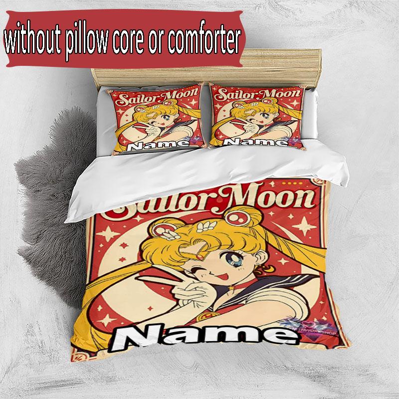 3pcs Duvet Cover Set (1*Duvet Cover + 2*Pillowcase, Without Core), Custom Name Sailor Moon Pattern Bedding Set, Home Bedroom Decor Gift