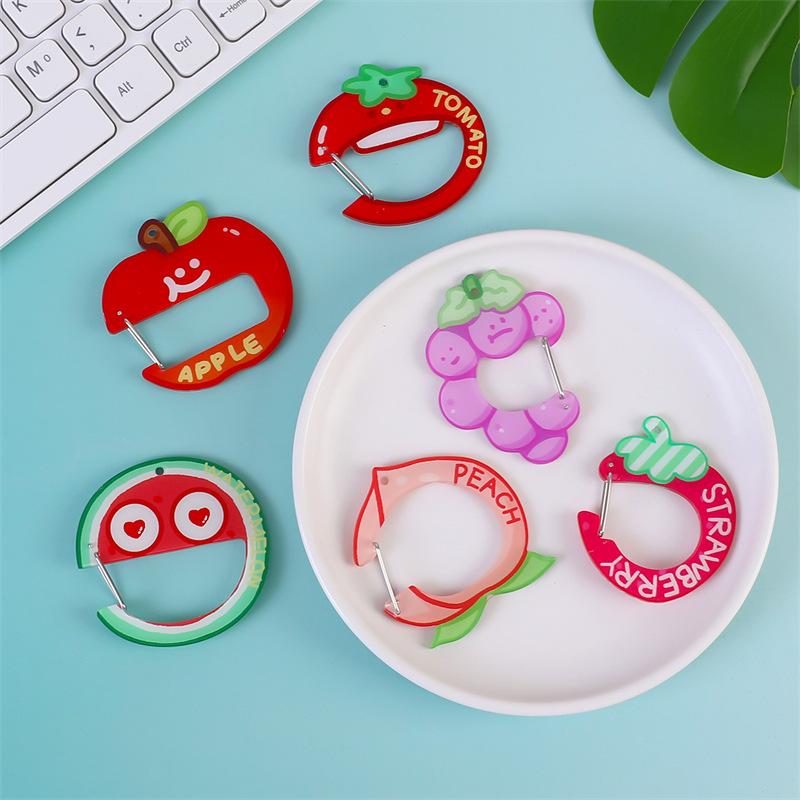 Cute Acrylic Cartoon Keychain Fruit Shape Climbing Button Carabiner Bag Pendant Hook