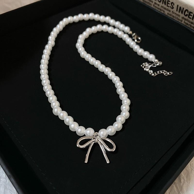 Французское Нежное Искусственное Сломанное Серебро Любовь Бант Ожерелье Темперамент Ключица Цепочка Многослойное Ношение Ветер Ожерелье Женщины