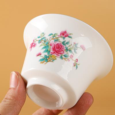 Speckstein Jade Weiß Porzellan Teetasse klein Teetrinken Zwölf Blumengötter Tasse Kung Fu Tee Set Teeschale Teetasse Einzelne Tasse Drei Talente Deckelschale