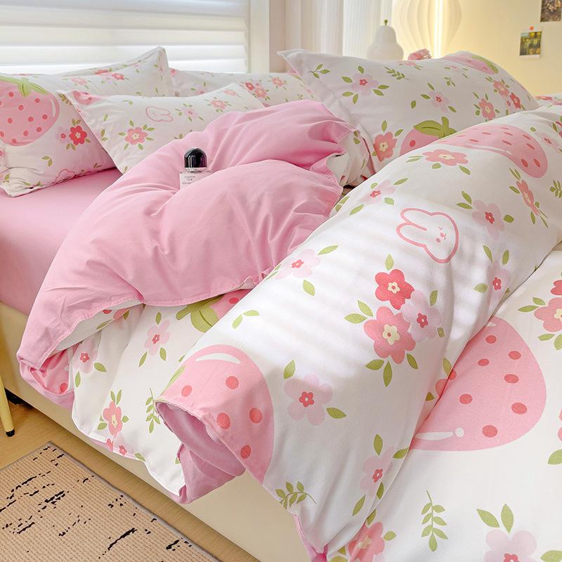 Class A Maternal And Infant Grade Small Fresh Pure Abraded Four-Piece Set Skin-Friendly Bed Sheet Washed Cotton Quilt Cover Student Dormitory 3Pcs Set