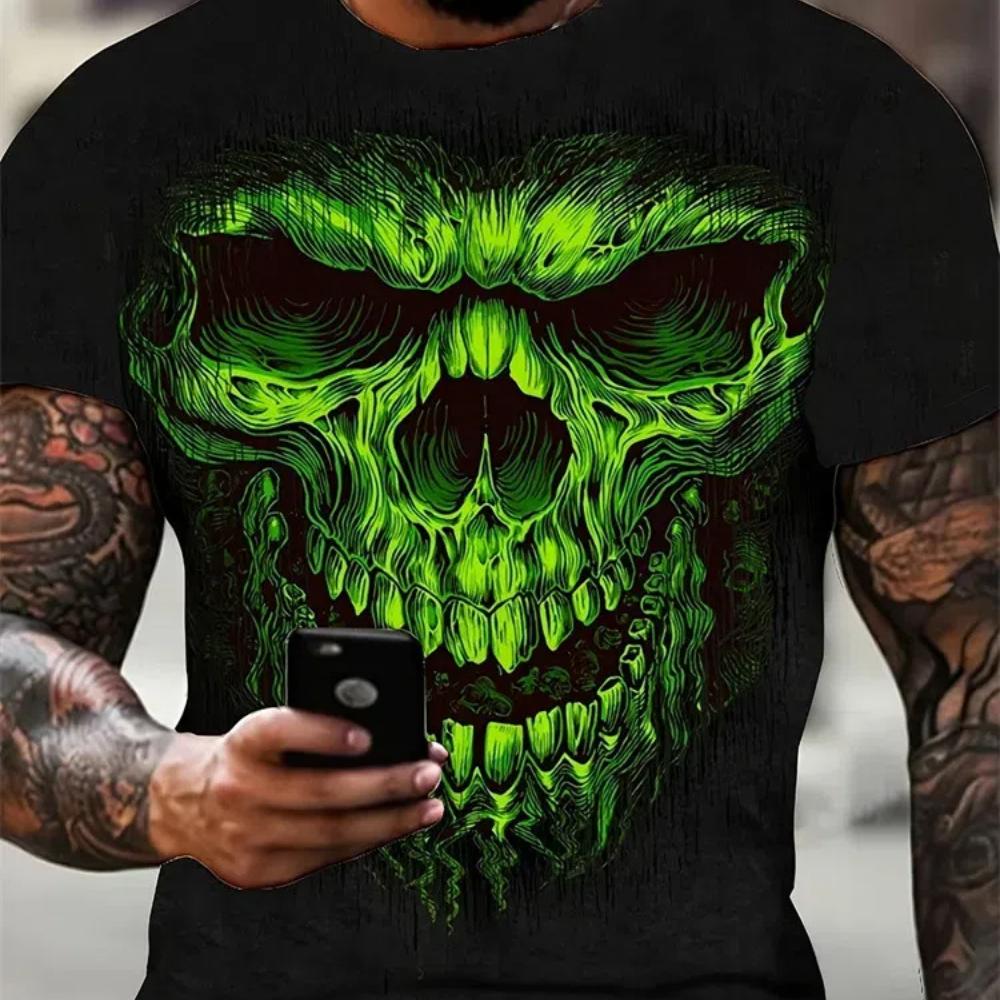 Horror Skull Print Men's T-shirt Vintage Streetwear O-Neck Short Sleeve Oversize Fashion Summer Men's T-shirt