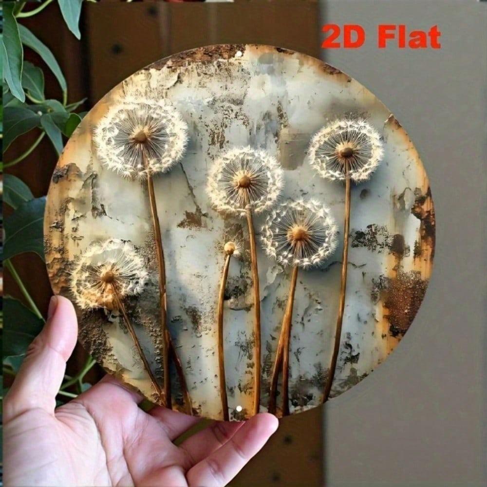 Runde Metall-Pusteblumen-Wandkunst im Vintage-Stil, Aluminium-Blumenkreis-Heimdekoration für Wohnzimmerbar