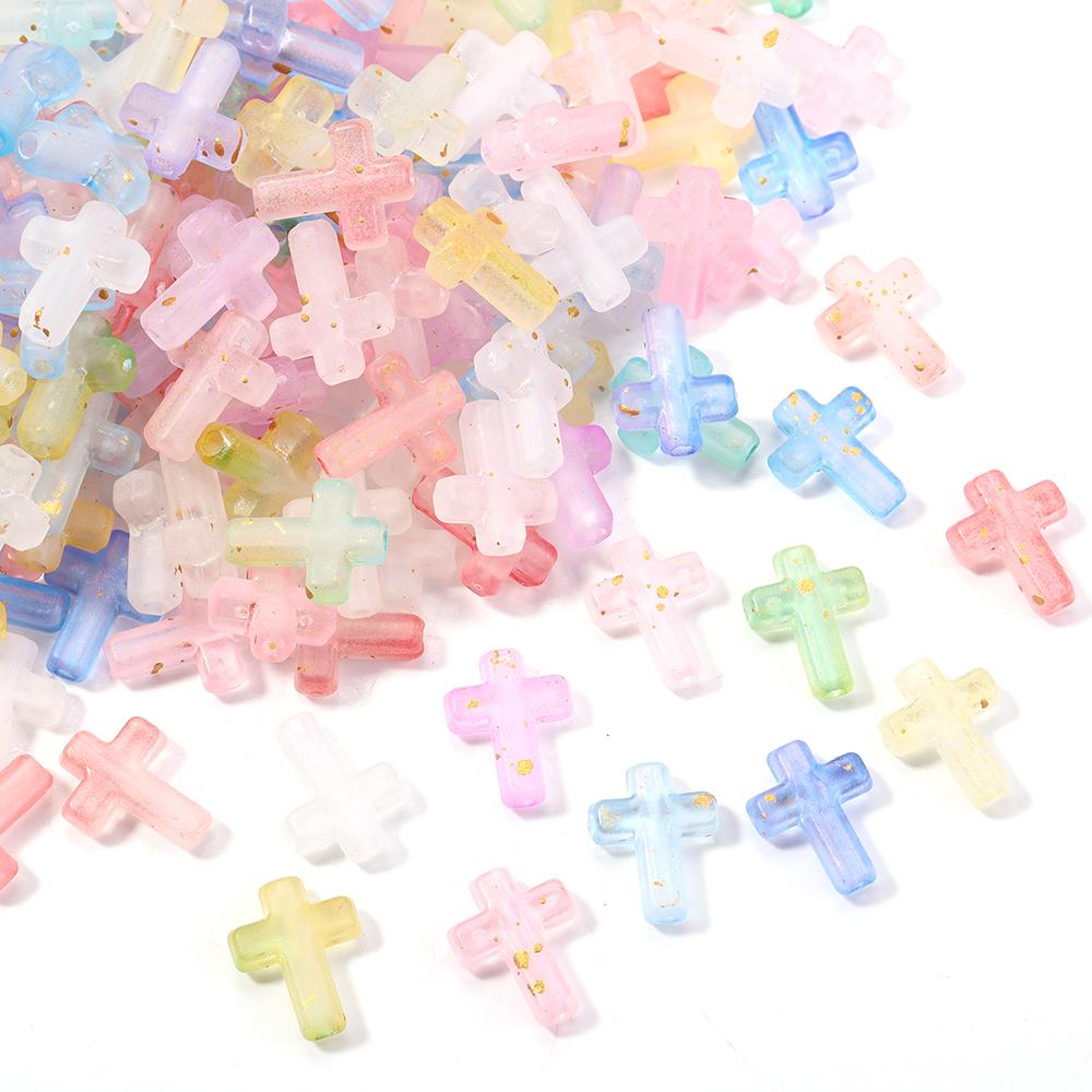 100pcs 12x15mm Cross Shape Acrylic Beads Colorful Matte Gradient Loose Bead For Jewelry Making DIY Necklace Bracelet Accessories