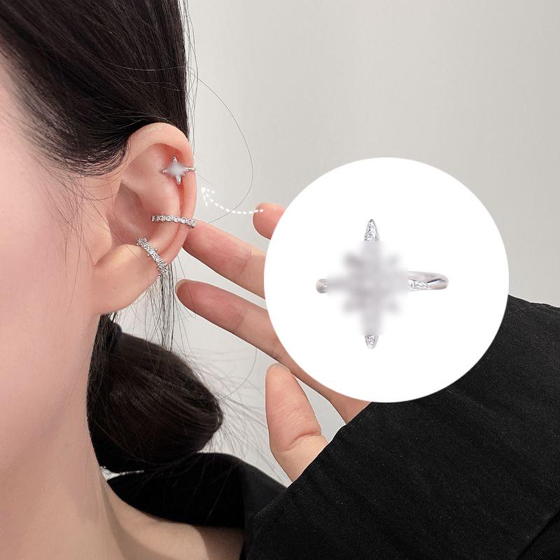 Luxurious Zircon Wave Cross Non-Pierced Ear Clips with Full Diamond Design for Women