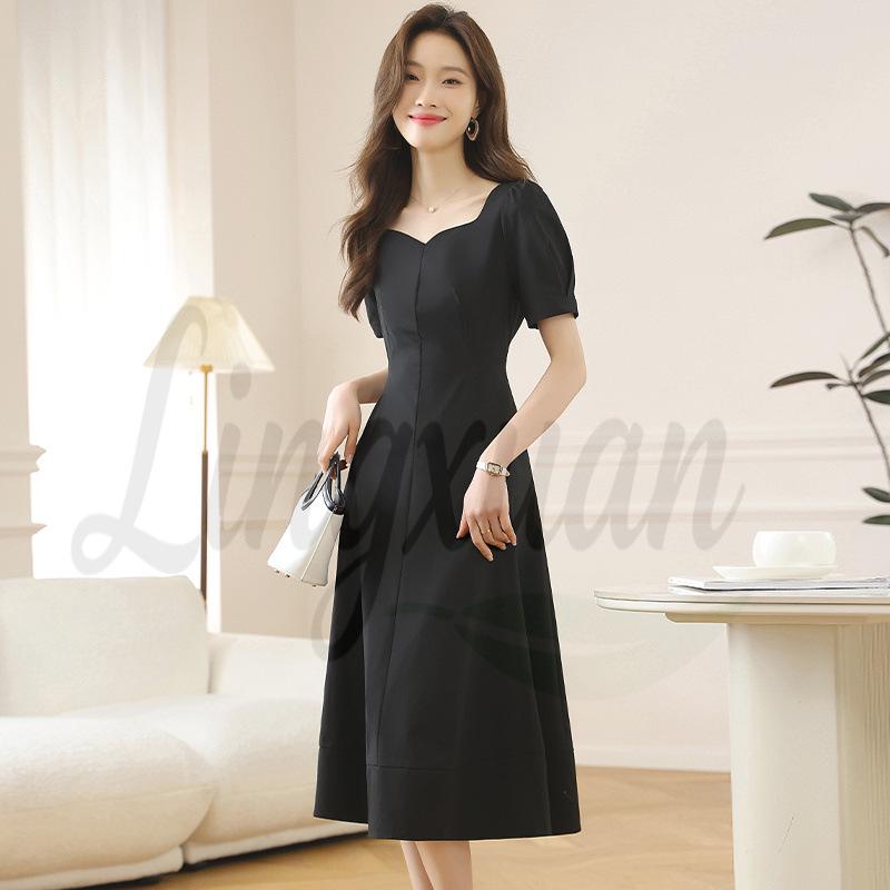 Hepburn Style Elegant Slimming French Little Black Dress for Women - Summer Collection Large