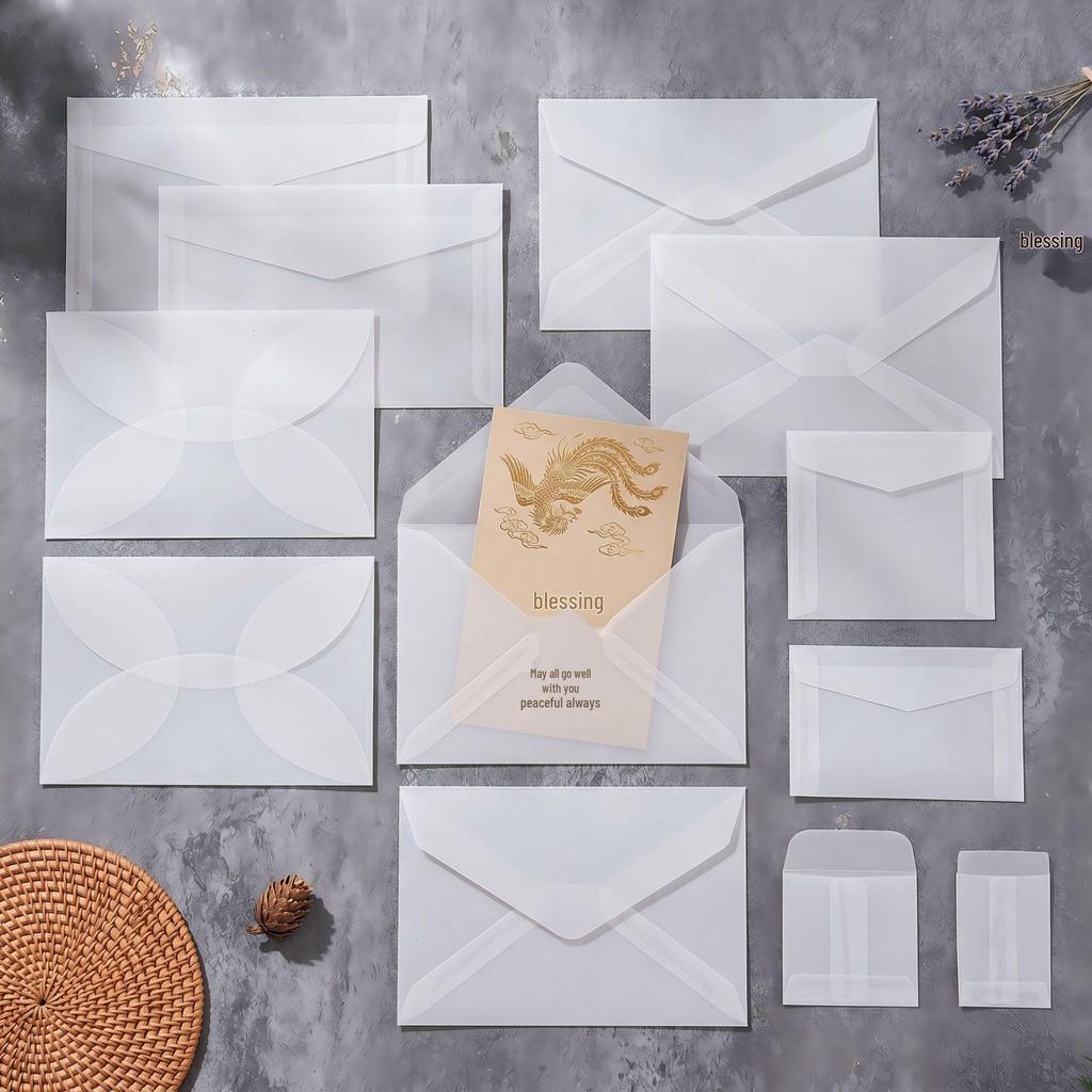 Elegant European Style Frosted Semi-Transparent Tracing Paper Envelopes for Artistic Postcards and Business Invitations