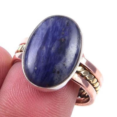 Natural Sodalite Gemstone Handmade 925 Sterling Silver Two Tone Ring Size 9 L3w01