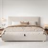 Upholstered Bed, Double Bed, 180*200cm, Hydraulic Function, Slatted Frame, Headboard, Large Storage Space, Bed Legs Made of Solid Wood, Cream, Velvet