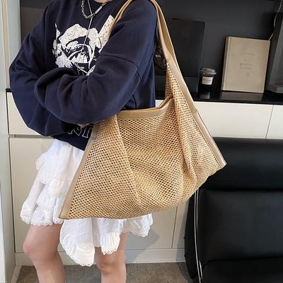 Large Capacity Underarm Bag Women's Bag 2025 New Hollow Woven Bag Simple Single Shoulder Mother and Child Tote Bag