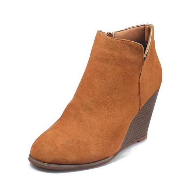 Größe 44 Damen-Kurzstiefel mit Absatz, Herbst und Winter, neu, flacher Boden, runde Spitze, Seitenreißverschluss, Stiefel mit hohem Absatz und Stiefeletten