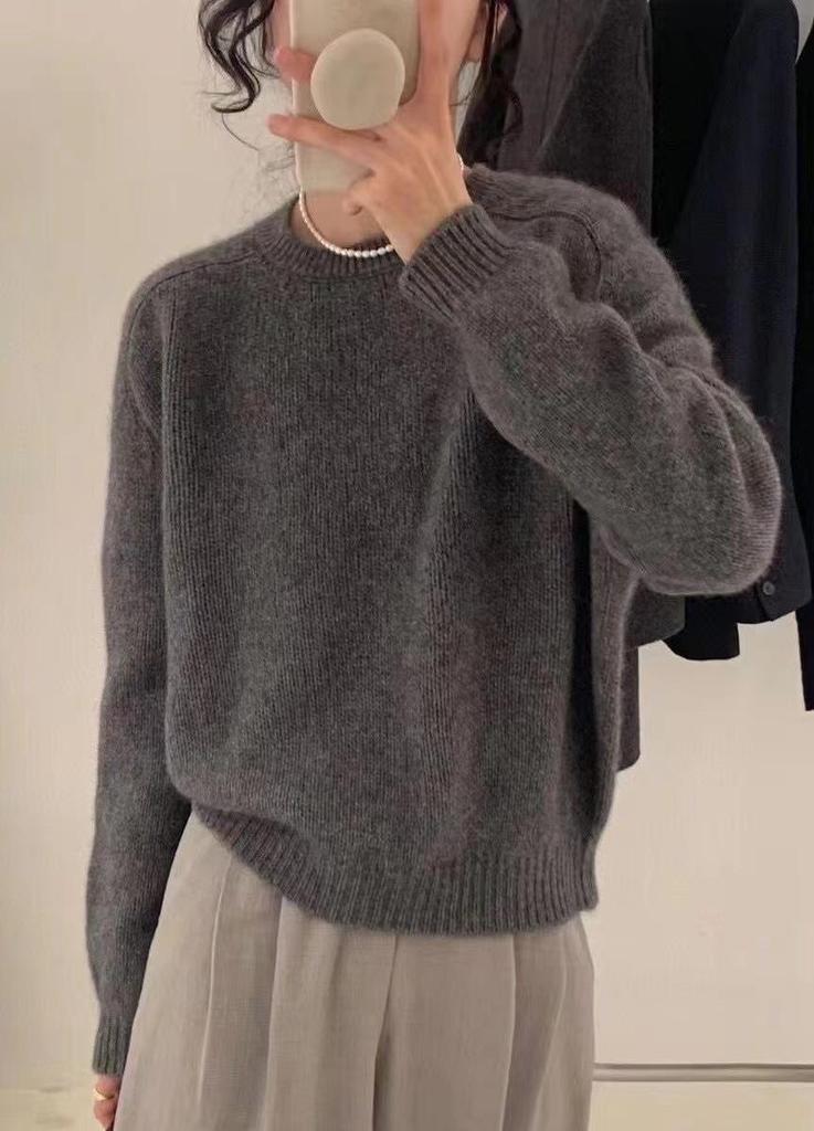 Women's Thickened Wool Cashmere Sweater - Round Neck, Loose Knit, Lazy Style Pullover