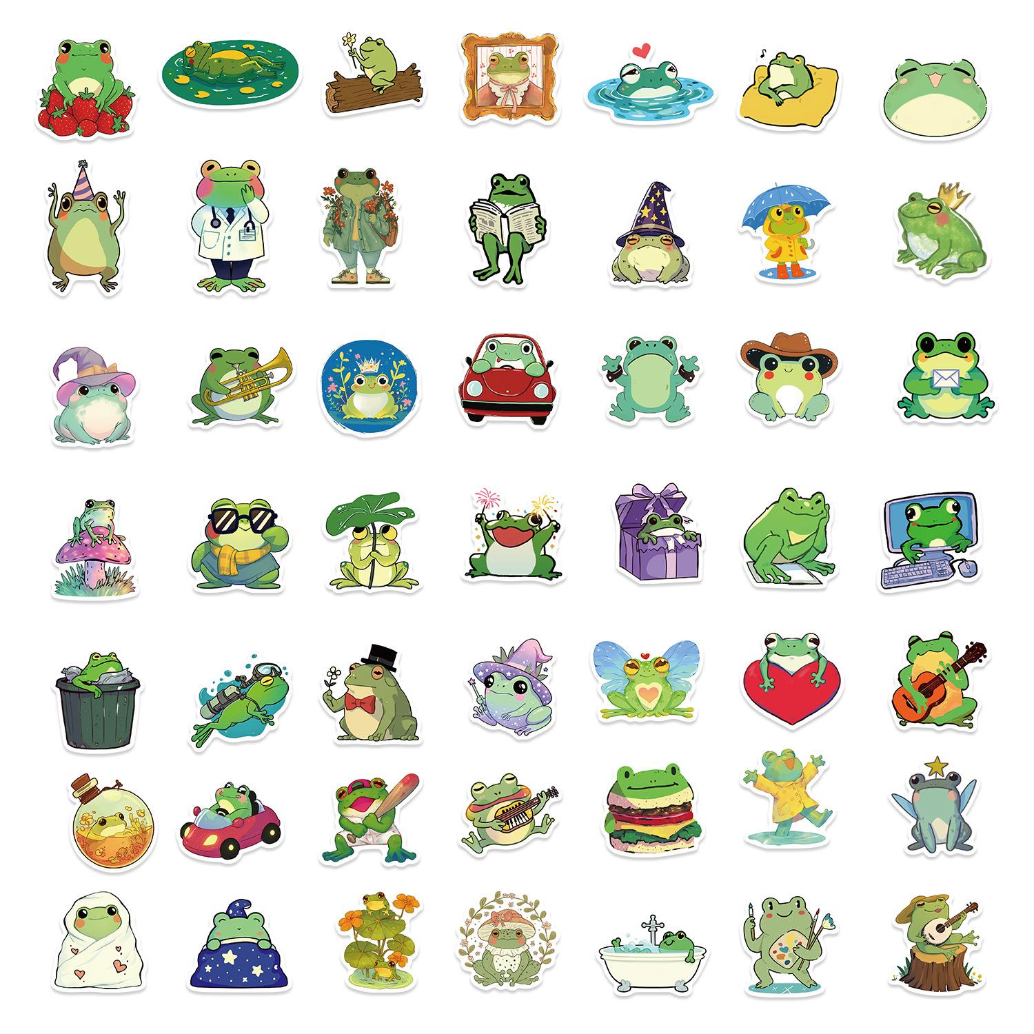 

50 Cartoon Cute Frog Stickers DIY Decorative Guitar Notebook Suitcase DIY Waterproof Stickers