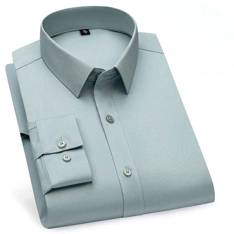 Men's Summer Mulberry Silk Shirt: Solid Color, Non-Iron Long-Sleeve, Anti-Wrinkle Style for Business Casual & Professional Wear