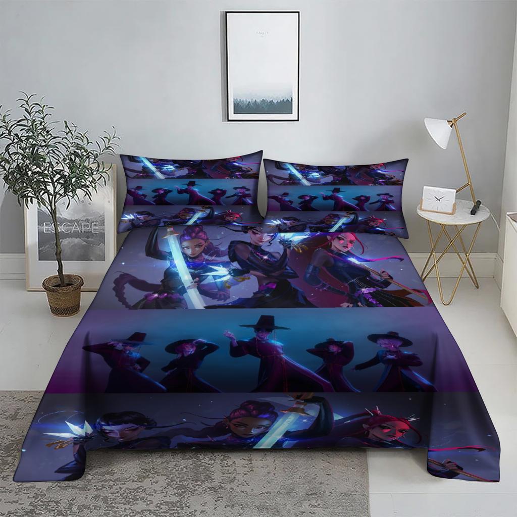 ZOEY RUMI ZIRA D-Demon Hunters K-pop Bed Sheet Set 3D Printed Bed Flat Sheet With Pillowcase Bed Linen King Queen Size