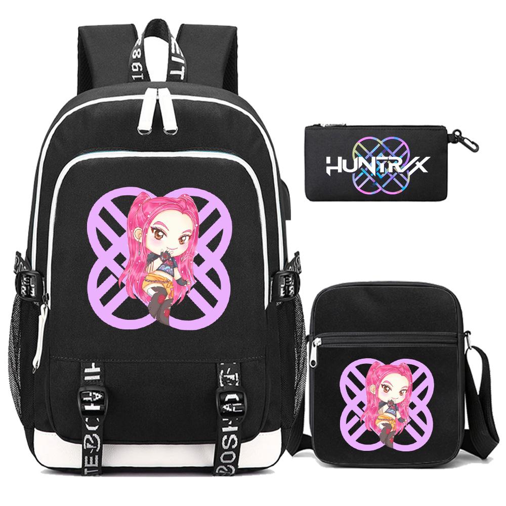 3Pcs/set Anime Cartoon Kpop Printed Backpack with Shoulder Bag Pencil Case for Teenager Girl Boy Bookbag Large Capacity Waterproof Travel Bag Kid Gift