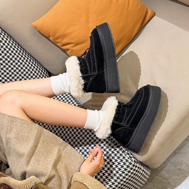 Thick-soled Inner Height-increasing Snow Boots for Women's New Winter Velvet Thickened Short Leather Wool Snow Cotton Shoes for Women