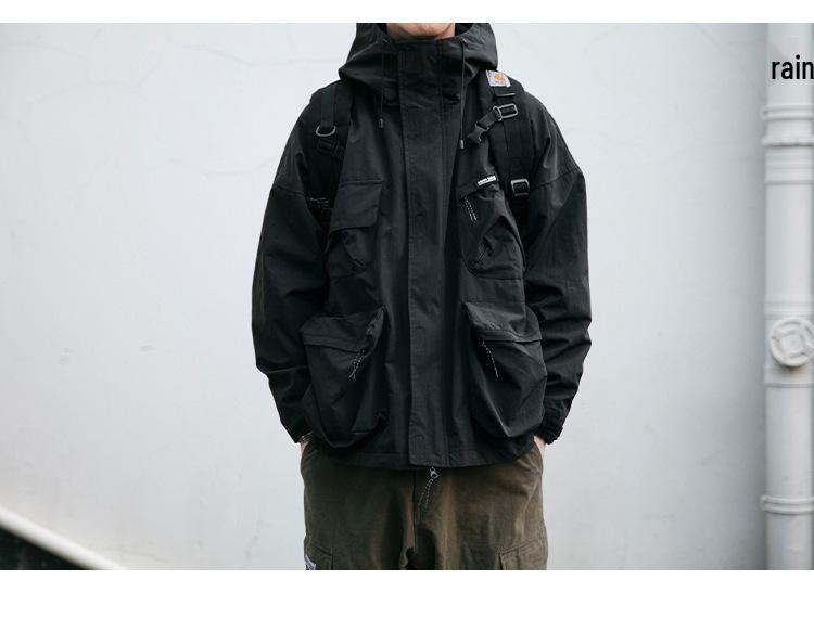 Modische, winddichte Herrenjacke mit Kapuze: Lockere 3D-Taschen-Freizeitkleidung für Frühling/Herbst