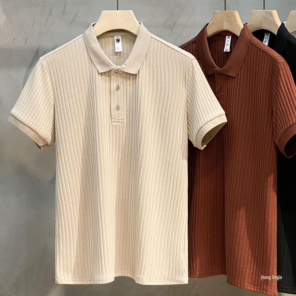 2023 Trendy Mercerized Knitted Polo Shirt – Striped, Short-Sleeved, Lapel Men's Summer Top