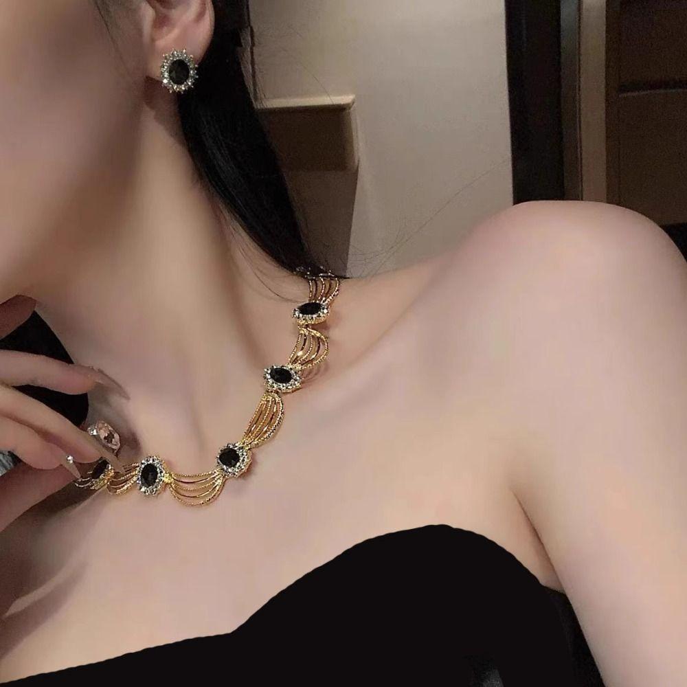 Rhinestone Crystal Jewelry Set Exquisite Necklace Wedding Party Earrings Women