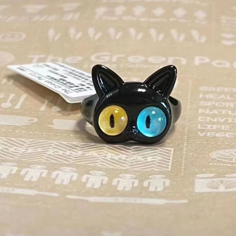 Funny Black Green White Cat Monster Ring Big Eyes Sweet Cool Cartoon Cute Girlfriends Couple Open Ring Gift Jewelry