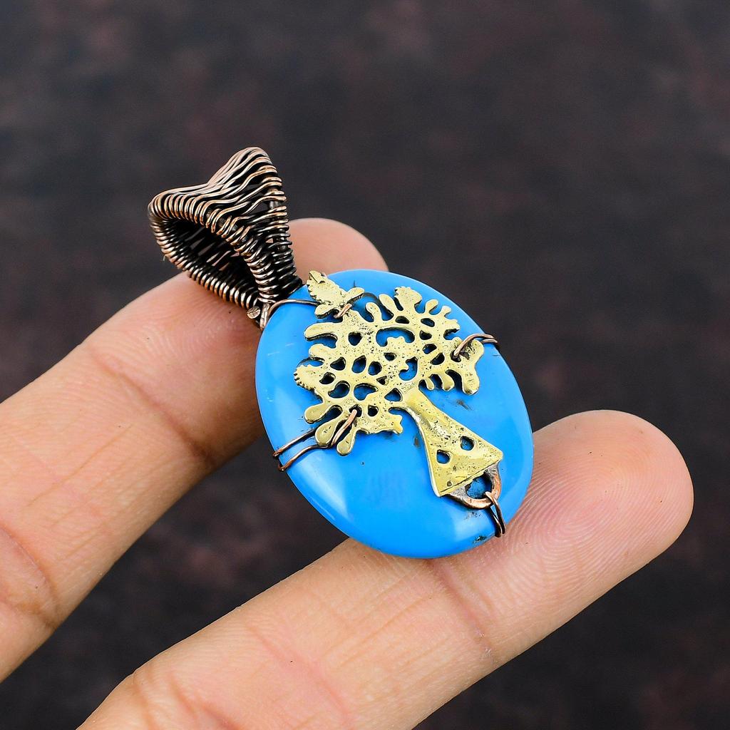 Tree Of Life Sleeping Beauty Turquoise Pendant Copper Wire Wrapped Gemstone Pendant Beautiful Copper Jewelry Handmade Wire Jewelry For Gift