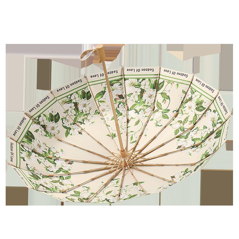 Nouveau petit parapluie frais à ouverture manuelle en trois parties à 16 baleines avec colle couleur et impression numérique météo et pluie, parapluie antique de protection solaire