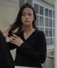 DEHEVE V-Neck Flare Shirring Knit [Black]