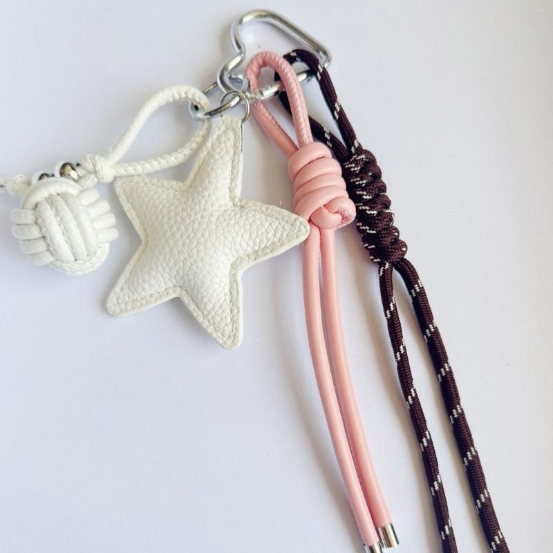 Trendy PU Leather Star Pendant Keychain Stylish Braided Rope Key Holder Handmade Colorful Keyring for Fashion Lovers
